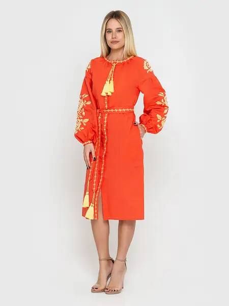 Вишита помаранчева жіноча сукня