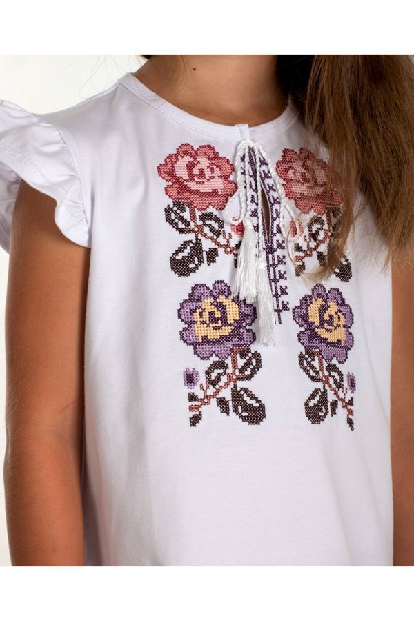 Sleeveless Girls' Embroidered T-shirt, 152
