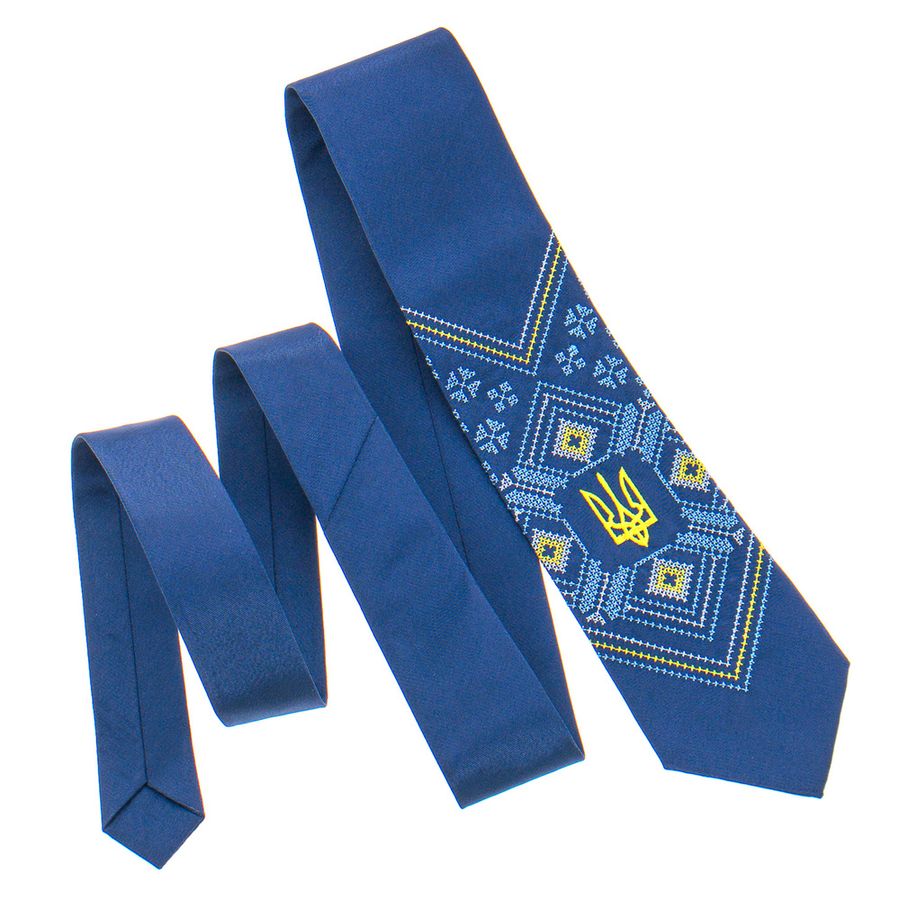 Blue Embroidered Tie with Trident (Tryzub)