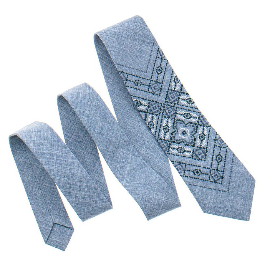 Класична вишита краватка світло-сірого кольору