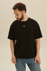 Чоловіча футболка чорного кольору з вишитим тризубом , XL