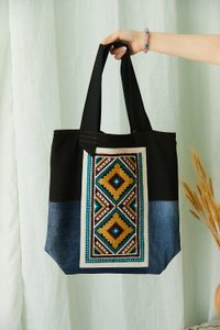 Handmade shopper with brown and green embroidery
