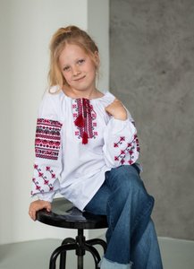 Shirt for girls with red and black embroidery , 116