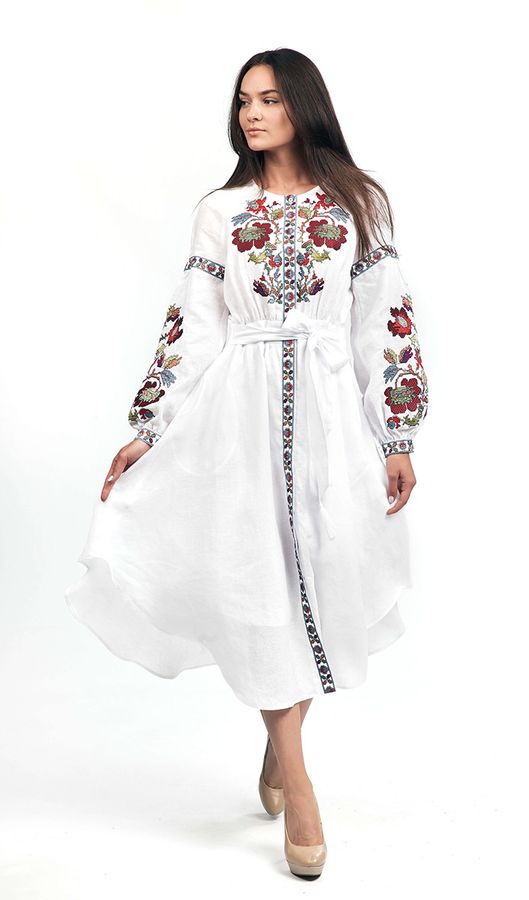 White dress with colorful embroidery