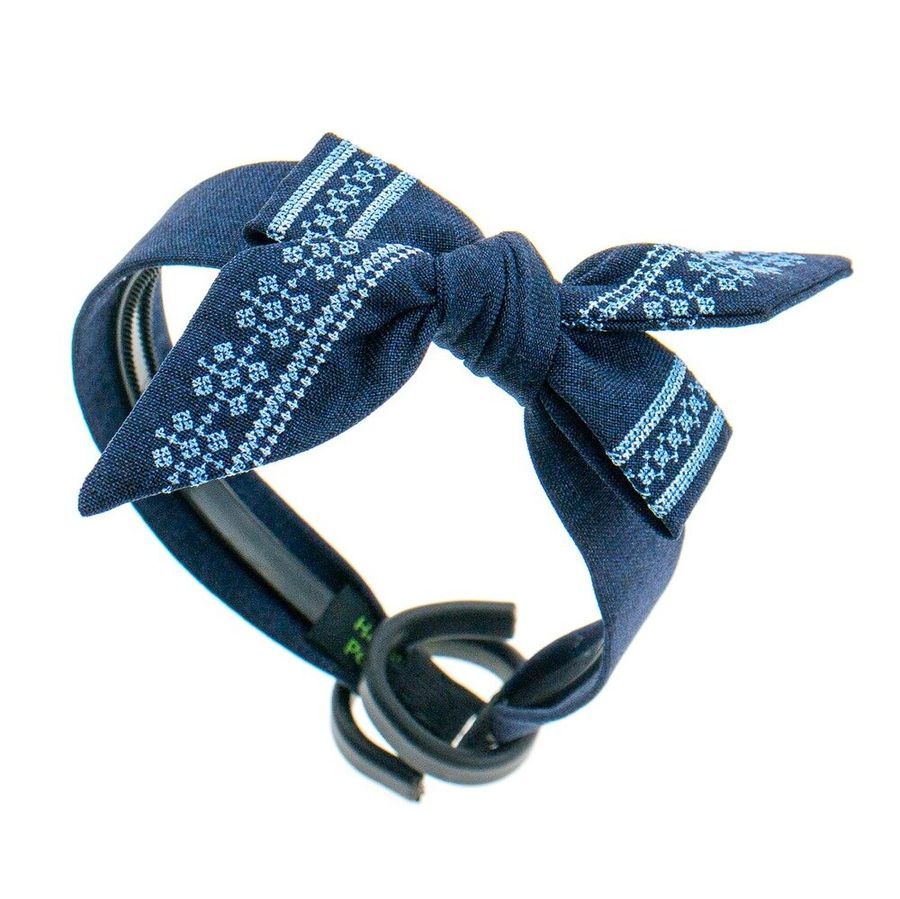 Dark Blue Headband with Blue Embroidery