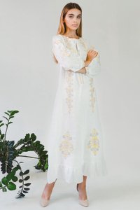 Жіноча вишита сукня, білий льон з рослинною вишивкою, M