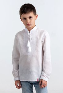 Boys' Embroidered Shirt White on White, 146