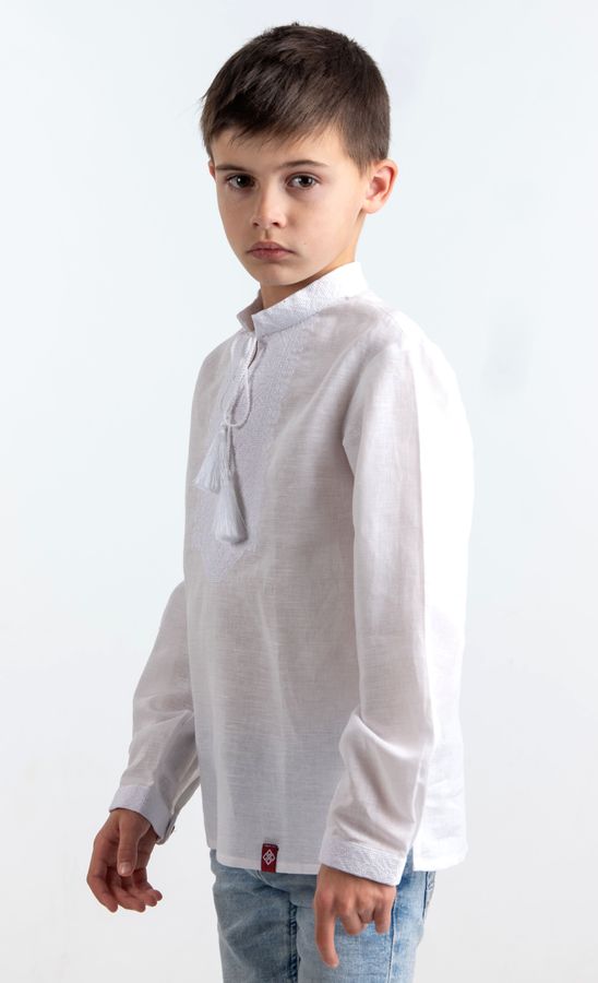 Boys' Embroidered Shirt White on White, 86