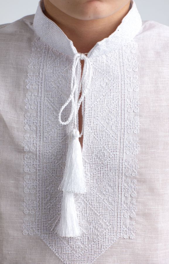 Boys' Embroidered Shirt White on White, 86