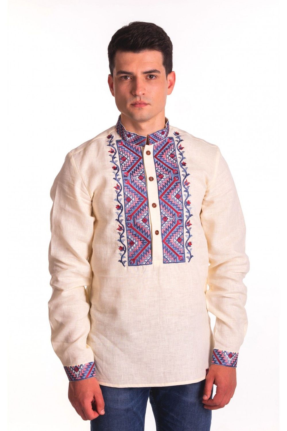 Milky Embroidered Linen Shirt with Cossacks Ornament - Nezalezhni ...