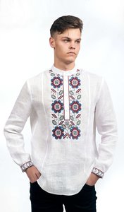 Men's embroidered shirt white with colored embroidery