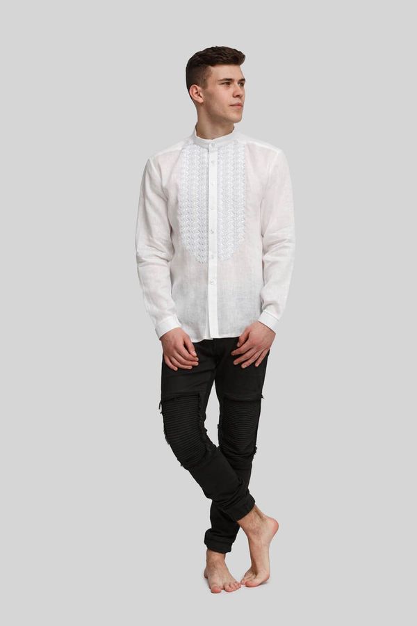 Men's White Shirt with Silver Embroidery, 54