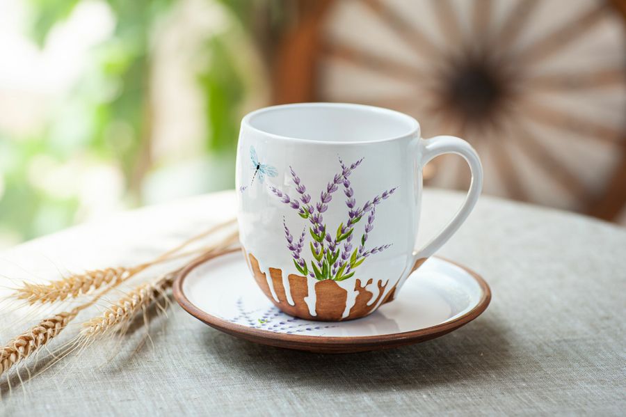 Ceramic Cup and Saucer Set, Lavender