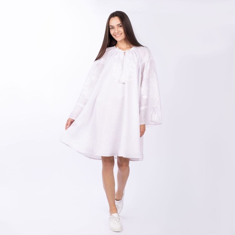 Women's White Dress with White Embroidery, 42