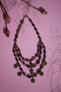 Charoite and bronze necklace