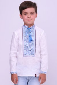 Вишиванка для хлопчика біла з блакитною вишивкою, 86