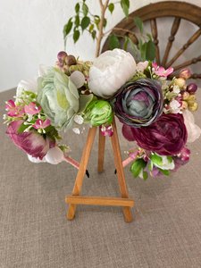 White and purple hoop with olive peonies