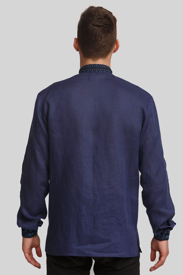 Men's Navy-Blue Shirt with Blue and Black Embroidery, 42