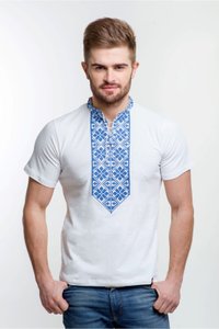 Чоловіча вишита футболка, білий колір(синя вишивка), S