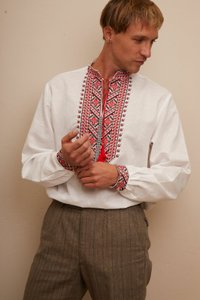 Men's White Shirt with Red Embroidery , 52