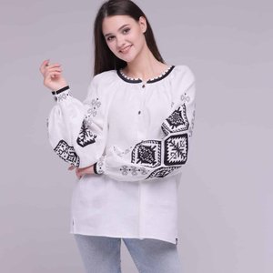 Women's White Shirt with Black Embroidery, 36