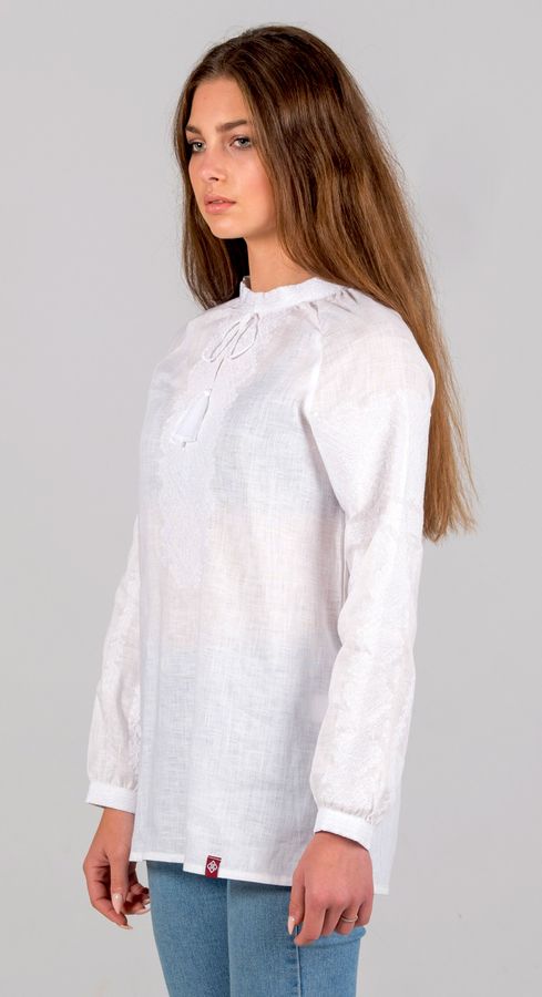 Women's Embroidered Shirt White on White with Traditional Ornament, L