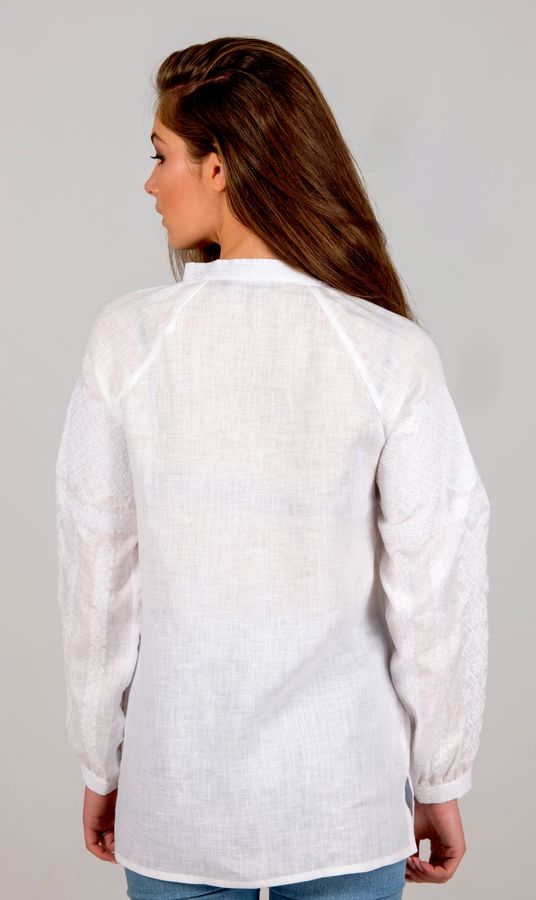 Women's Embroidered Shirt White on White with Traditional Ornament, L