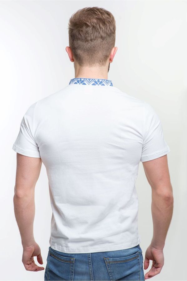 Чоловіча вишита футболка, білий колір(синя вишивка), L