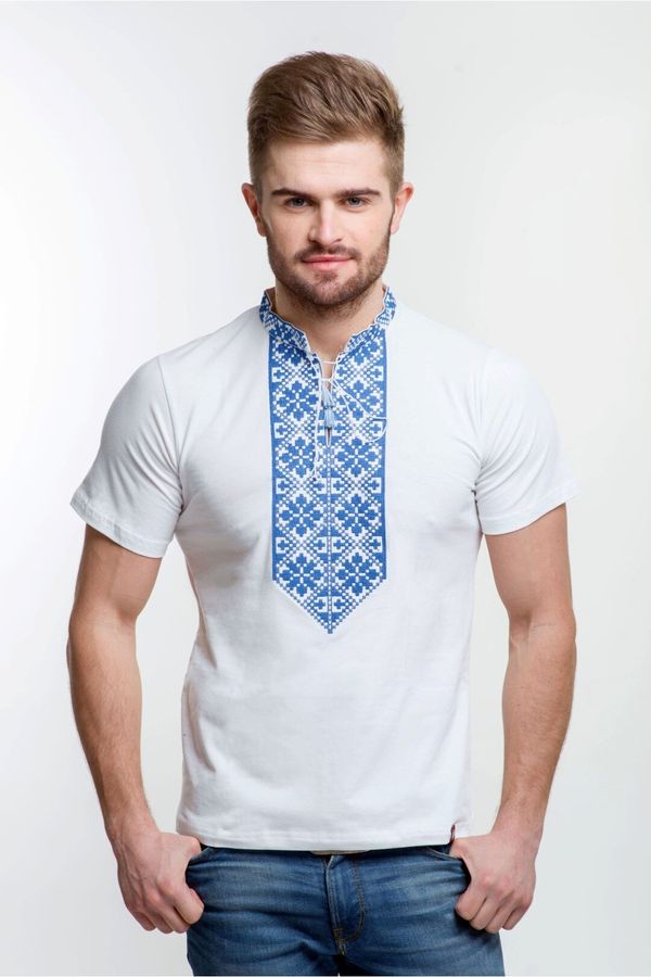 Чоловіча вишита футболка, білий колір(синя вишивка), L