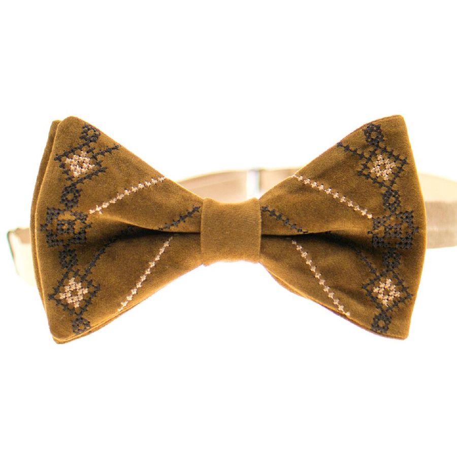 Embroidered bow tie in mustard