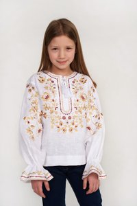 Embroidered Shirt for Girls with Golden Flowers, 116