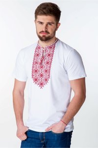 Чоловіча вишита футболка, білий колір (червона вишивка), S