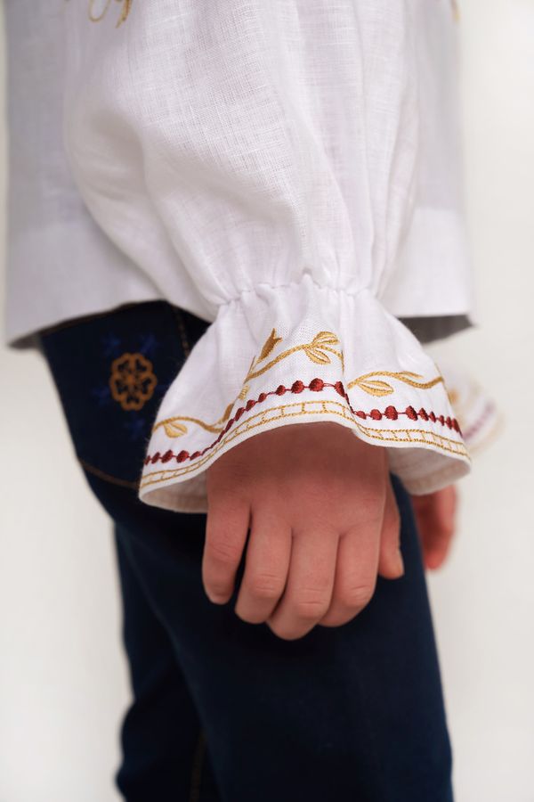 Embroidered Shirt for Girls with Golden Flowers, 122