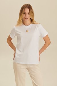 Жіноча футболка білого кольору з вишитим тризубом , XS