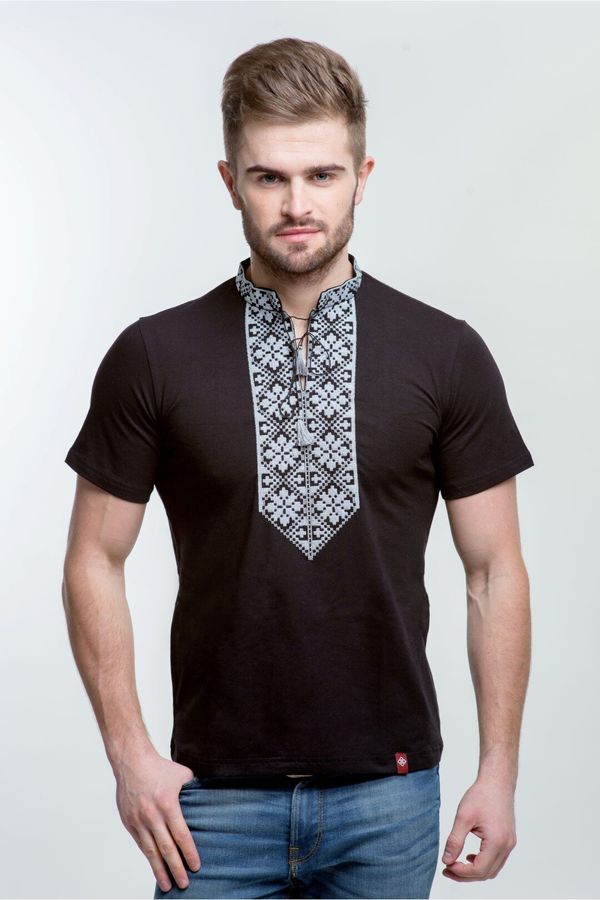 Men's Black Embroidered T-Shirt with Silver Ornament, S