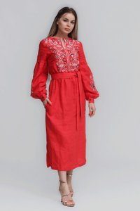 Women's Red Dress with White Embroidery, 42