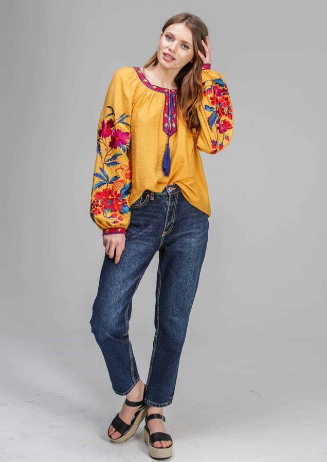 Women's Mustard Shirt with Bright Embroidery , 36