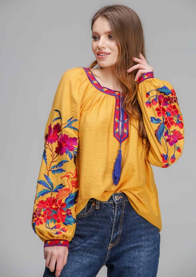 Women's Mustard Shirt with Bright Embroidery , 36