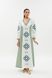 Women's dress white with olive and blue-orange ornament, XS/S