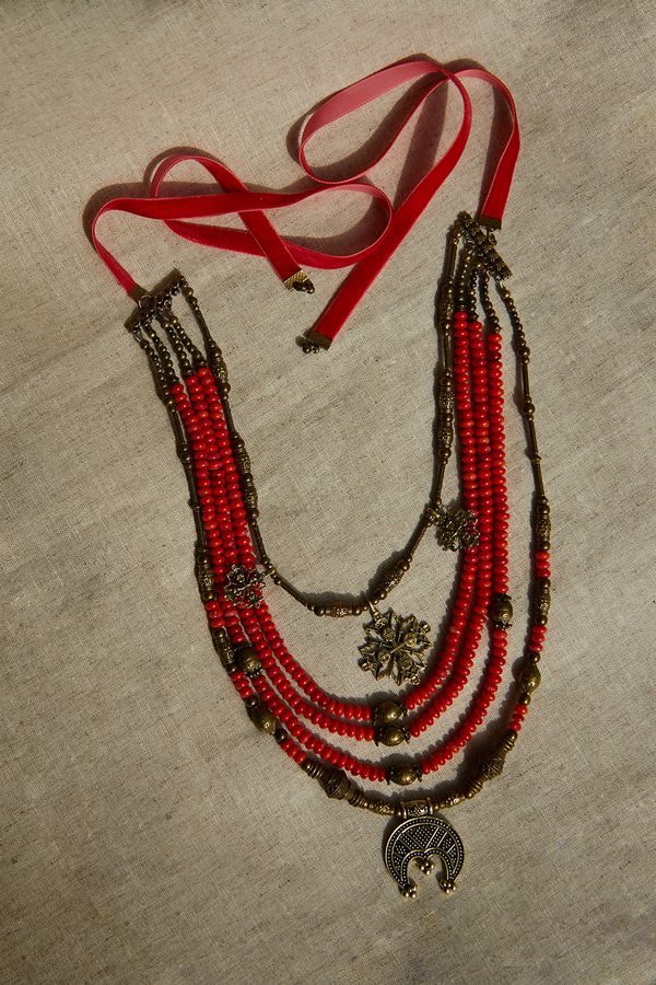 Coral necklace on a ribbon
