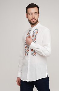 Men's White Shirt with Colorful Embroidery, 58