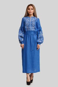 Жіноча сукня синього кольору з білою вишивкою, 52