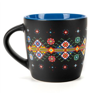 Cup "Ukraine" with colored ornament, blue