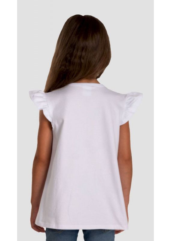 Біла дитяча футболка з бордовою вишивкою, 110