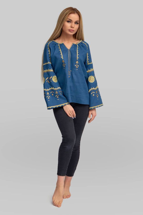 Women's Blue Shirt with Milky Embroidery, L