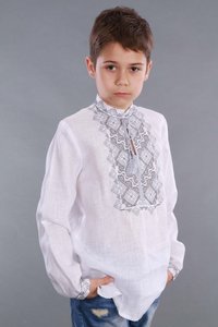 Embroidered shirt for a boy, homespun cloth with gray embroidery, 128
