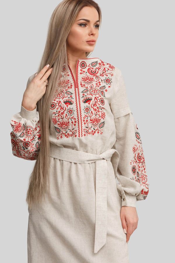 Long Grey Dress with Red Embroidery, 42