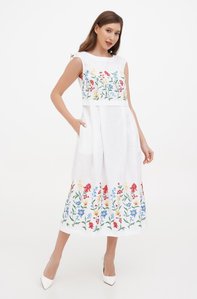 Жіноча біла лльняна сукня без рукавів з квітами, XS, 42