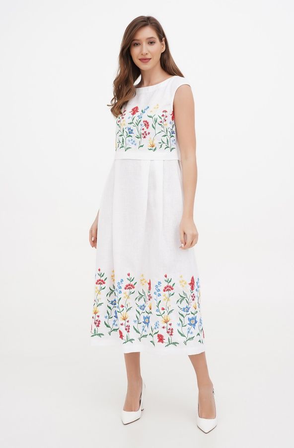 Жіноча біла сукня без рукавів з квітами, 42