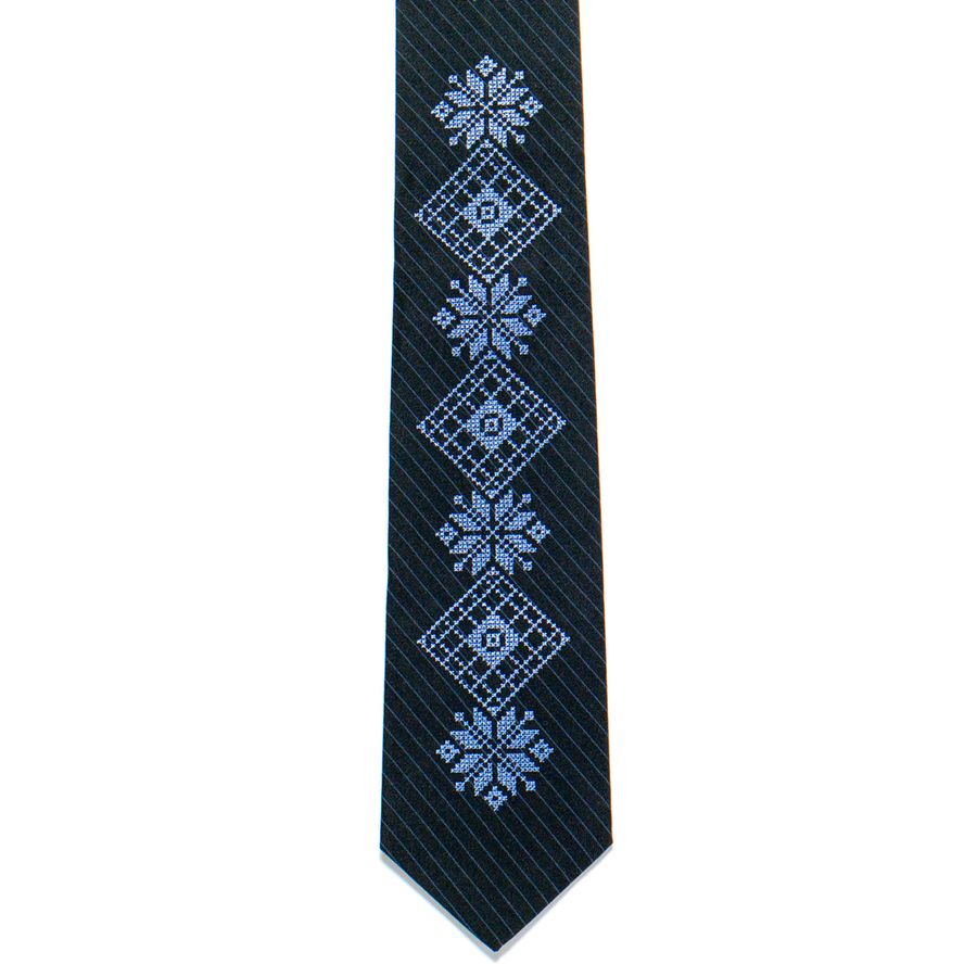 Navy Blue Striped Embroidered Tie